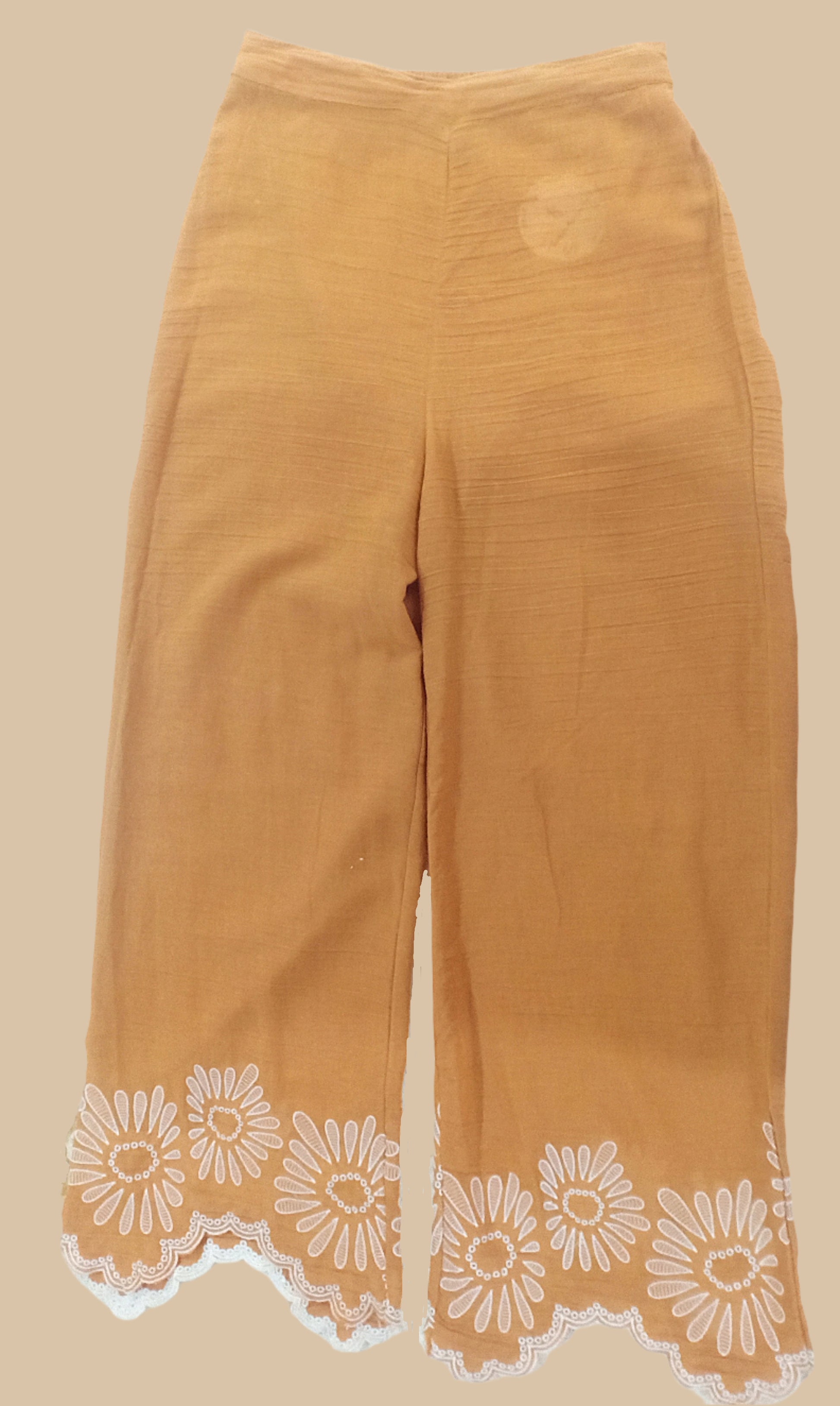 Rust Embroidered Cotton Crop Shirt for Women – Summer Casual Shirt with Daisy Lace