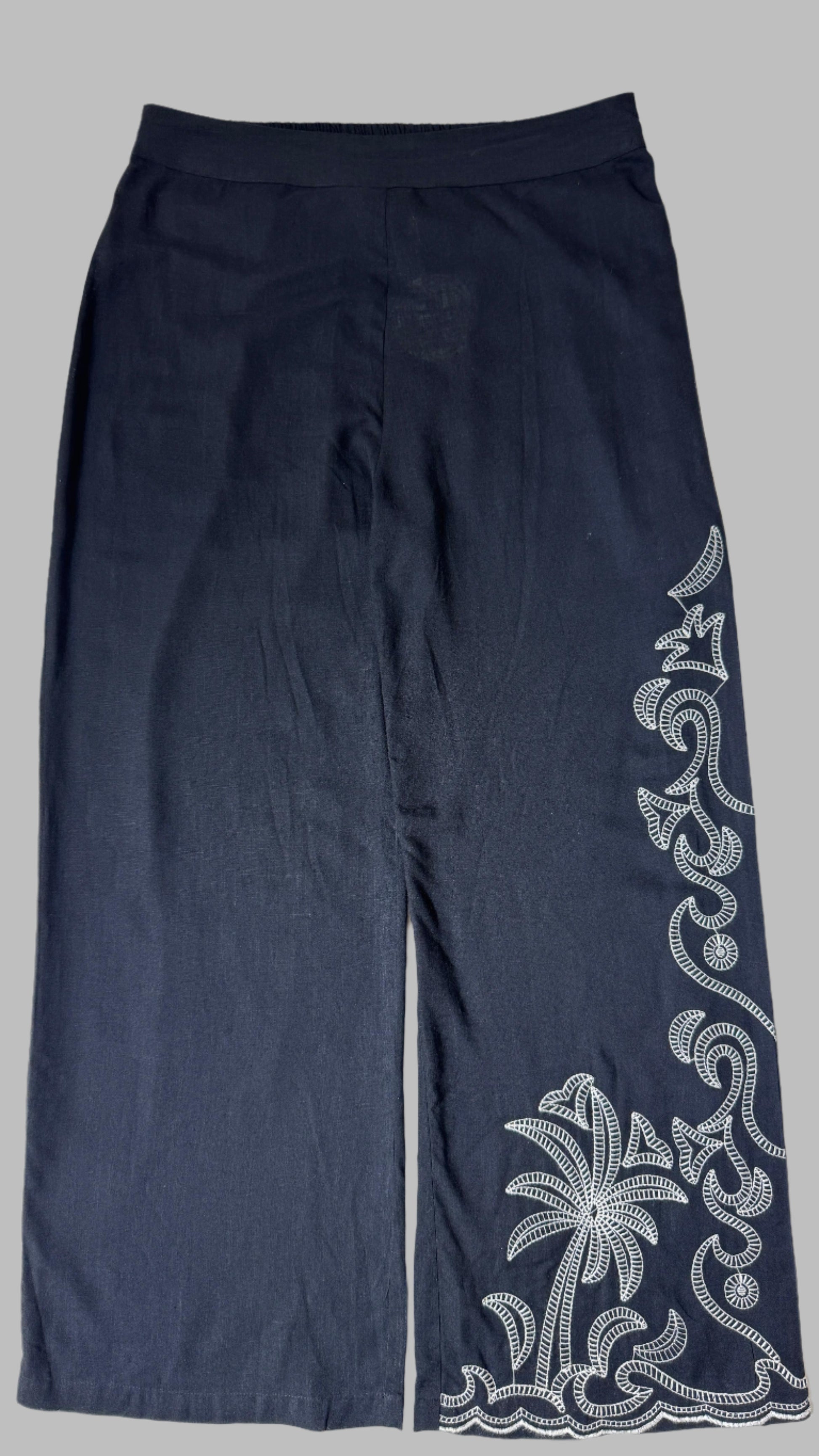 Black Embroidered Coconut Tree Cord Set for Women – Casual Resort Style Button-Down