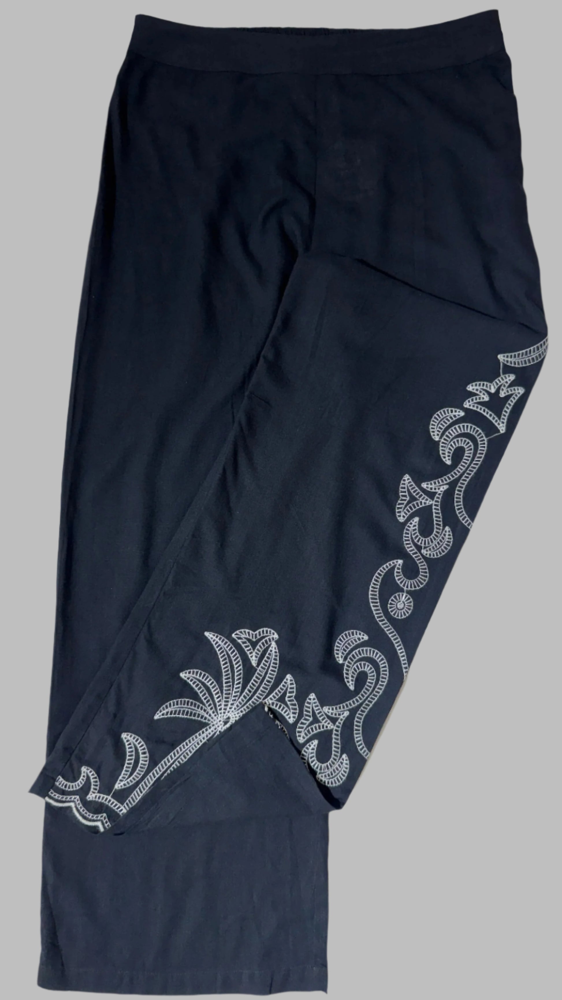 Black Embroidered Coconut Tree Cord Set for Women – Casual Resort Style Button-Down